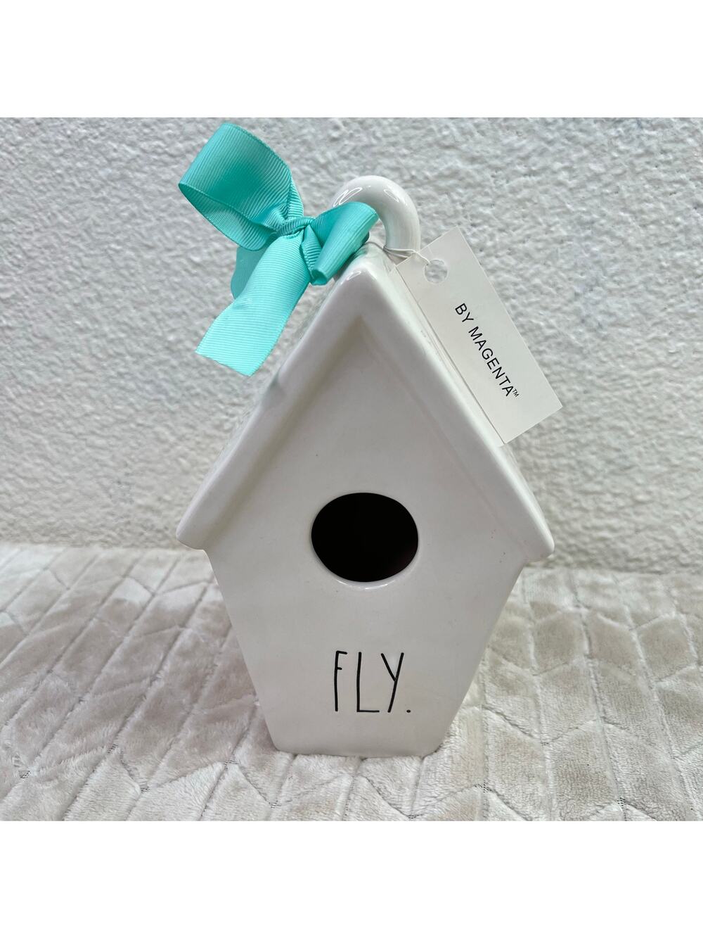 Rae Dunn Bird House Artisan Collection Magenta White Blue Ribbon Fly NWT